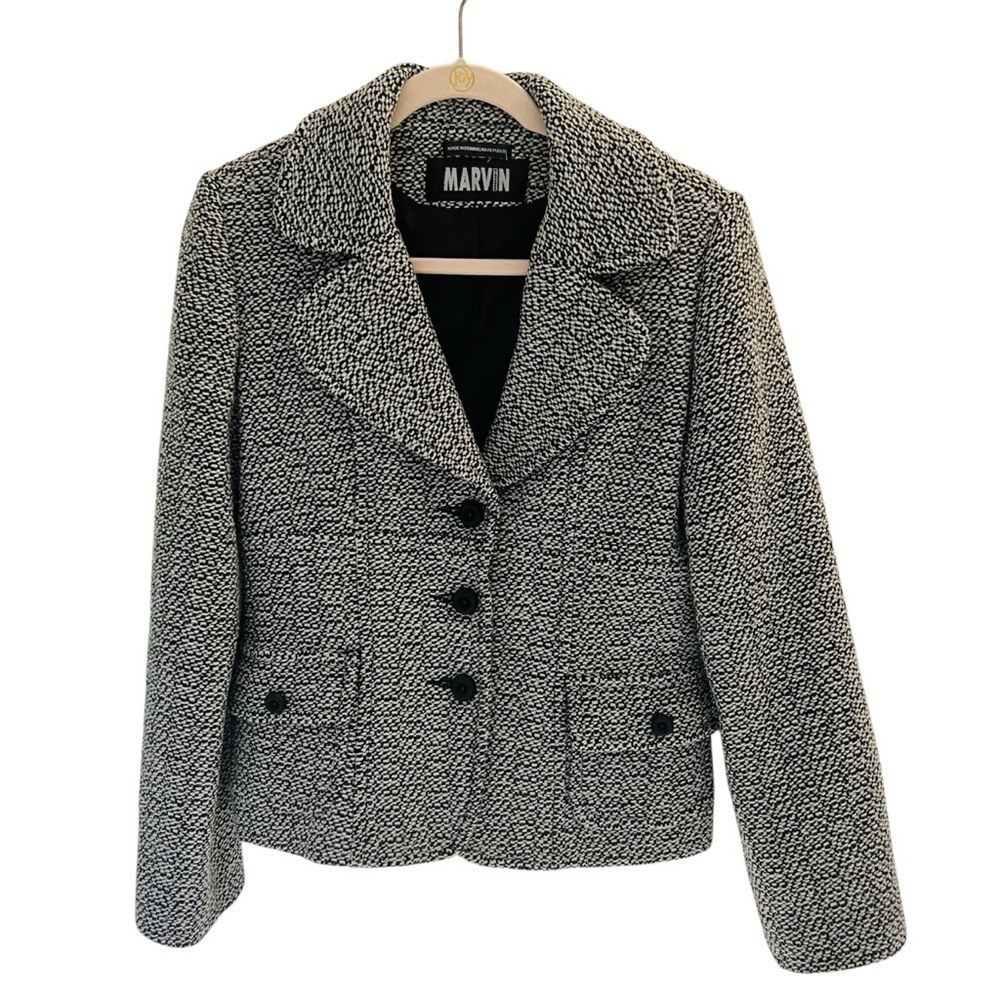 Marvin women’s black and white tweed blazer. Size medium. - Picture 1 of 4
